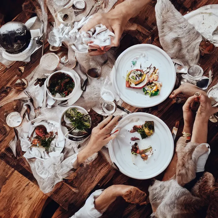 Prompt: [ принцесса ]!! aesthetic!!, trending on unsplash, [ 4 k photorealism ]!!, professional photography, [ overhead view of a table ]!!, shot by jimmy nelson