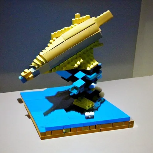 Image similar to lego sculpture of a rocket fish, thoughtful, elegant, real