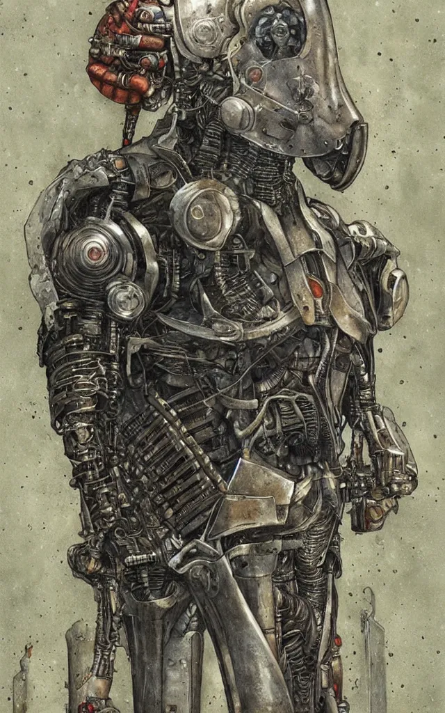 Image similar to futurist cyborg knight, perfect future, award winning art by santiago caruso