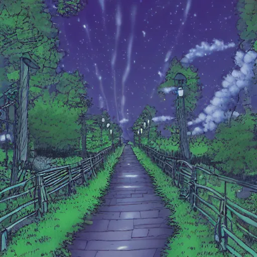 Prompt: heaven walking to my home in a peaceful area serial experiments lain fantasy pixiv scenery art inspired by magical fantasy