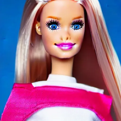 Image similar to a barbie doll with white powder all over her face