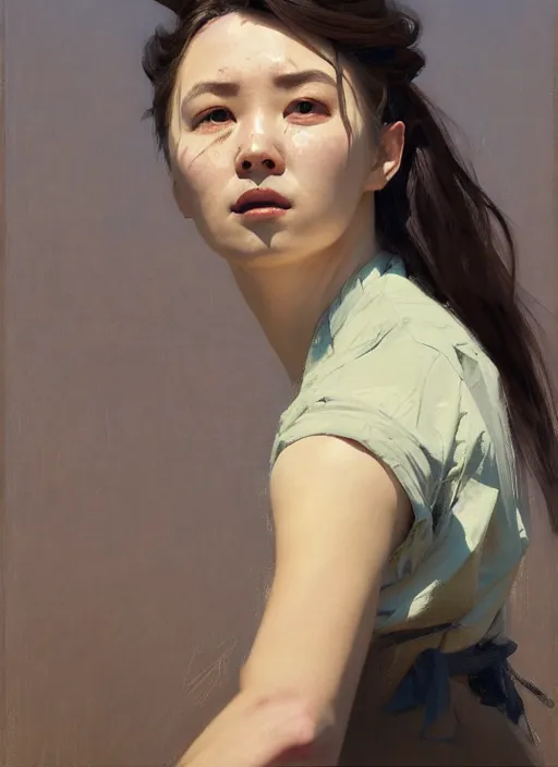 Image similar to portrait of Nezuko, countryside, calm, fantasy character portrait, dynamic pose, above view, sunny day, thunder clouds in the sky, artwork by Jeremy Lipkin and Giuseppe Dangelico Pino and Michael Garmash and Rob Rey, very coherent asymmetrical artwork, sharp edges, perfect face, simple form, 100mm