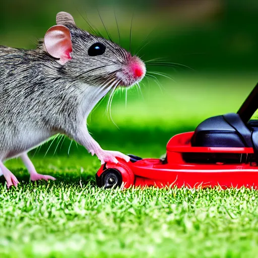Image similar to a mouse pushing a lawnmower. Nature photography.