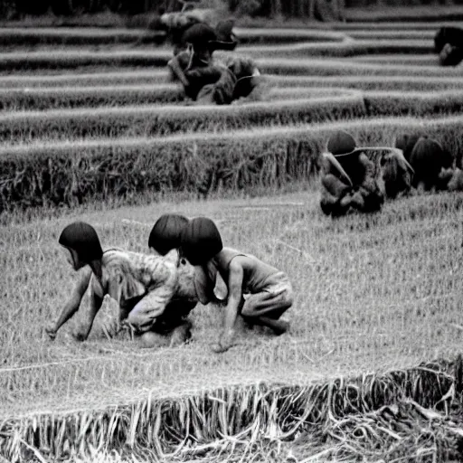 Prompt: hamster fighting in the rice fields alongside us soldiers in the vietnam war, black and white, eddie adams, david burnett, robert capa, al chang, niel davis, marc riboud