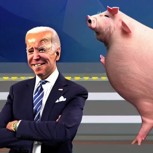 Image similar to joe biden dabbing in front of pigs