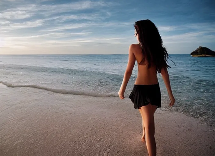 Image similar to “beautiful woman walking on the beach, stunning, gorgeous” H 896