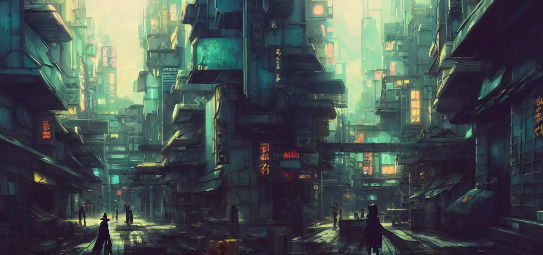 Image similar to baroque oil painting of anime key visual environment concept art of a cyberpunk city, brutalist, dark fantasy, rule of thirds, digital cel shading, fake hidden detail, trending on pixiv fanbox, acrylic palette knife and brush, style of makoto shinkai studio ghibli jamie wyeth james gilleard greg rutkowski