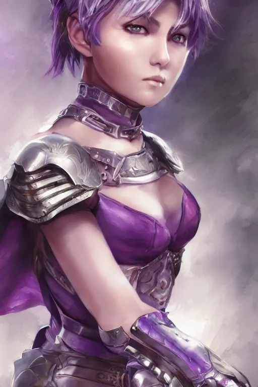 Image similar to A realistic anime portrait of a short white haired female rogue wearing an intricate medium armor, middle eastern, purple eyes, digital painting, by Stanley Artgerm Lau, Sakimichan, WLOP and Rossdraws, digtial painting, trending on ArtStation, SFW version