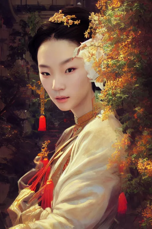 Image similar to chinese princess, gorgeous, portrait, intricate, elegant, volumetric lighting, scenery, digital painting, highly detailed, artstation, sharp focus, illustration, concept art, ruan jia, steve mccurry