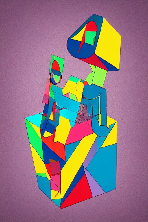 Image similar to abstract cubist moai statue geometric cutout digital illustration cartoon colorful beeple