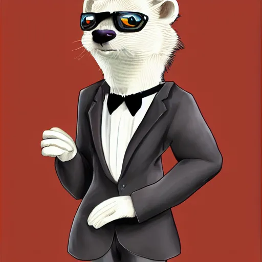 Image similar to strict suit ferret furry man, digital art high quality