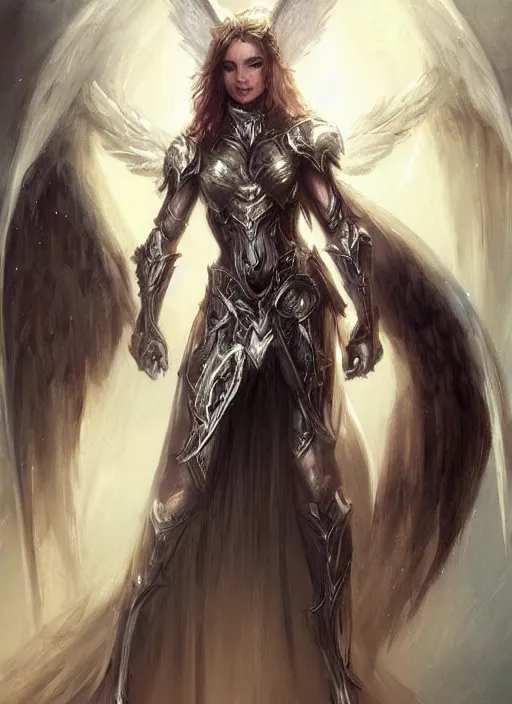 Image similar to concept art, angel knight girl. by artstation trending, by joseph mallord william turner, luis royo, konstantin razumov, cinematic lighting, highly detailed