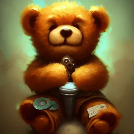 Prompt: cute little anthropomorphic Teddy Bear smoking weed, cover art, ultra wide lens shot , tiny, small, short, cute and adorable, pretty, beautiful, DnD character art portrait, matte fantasy painting, DeviantArt Artstation, by Jason Felix by Steve Argyle by Tyler Jacobson by Peter Mohrbacher, cinematic lighting