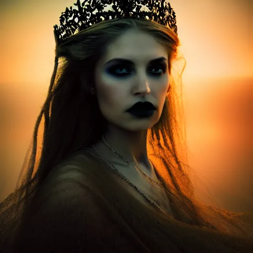 Image similar to photographic portrait of a stunningly beautiful gothic queen of the underworld female in soft dreamy light at sunset, contemporary fashion shoot, by edward robert hughes, annie leibovitz and steve mccurry, david lazar, jimmy nelsson, breathtaking, 8 k resolution, extremely detailed, beautiful, establishing shot, artistic, hyperrealistic, beautiful face, octane render