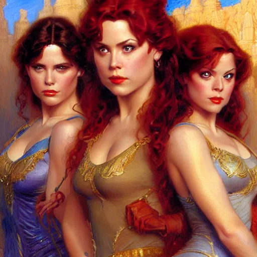 Image similar to the charmed ones as 3 brothers. highly detailed painting by gaston bussiere, craig mullins, j. c. leyendecker, 8 k