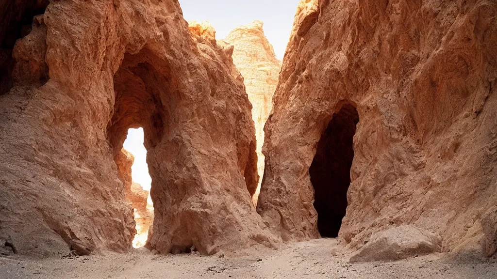 Prompt: patrick j. jones. rutkowski. holy cave entrance in the desert.