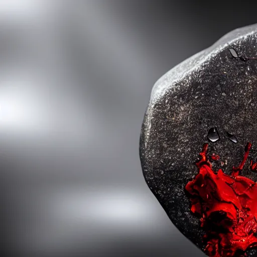 Image similar to shiny rock covered in blood, 4k HDR