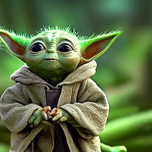 Image similar to Groot Baby Yoda take a picture together 4K quality super realistic