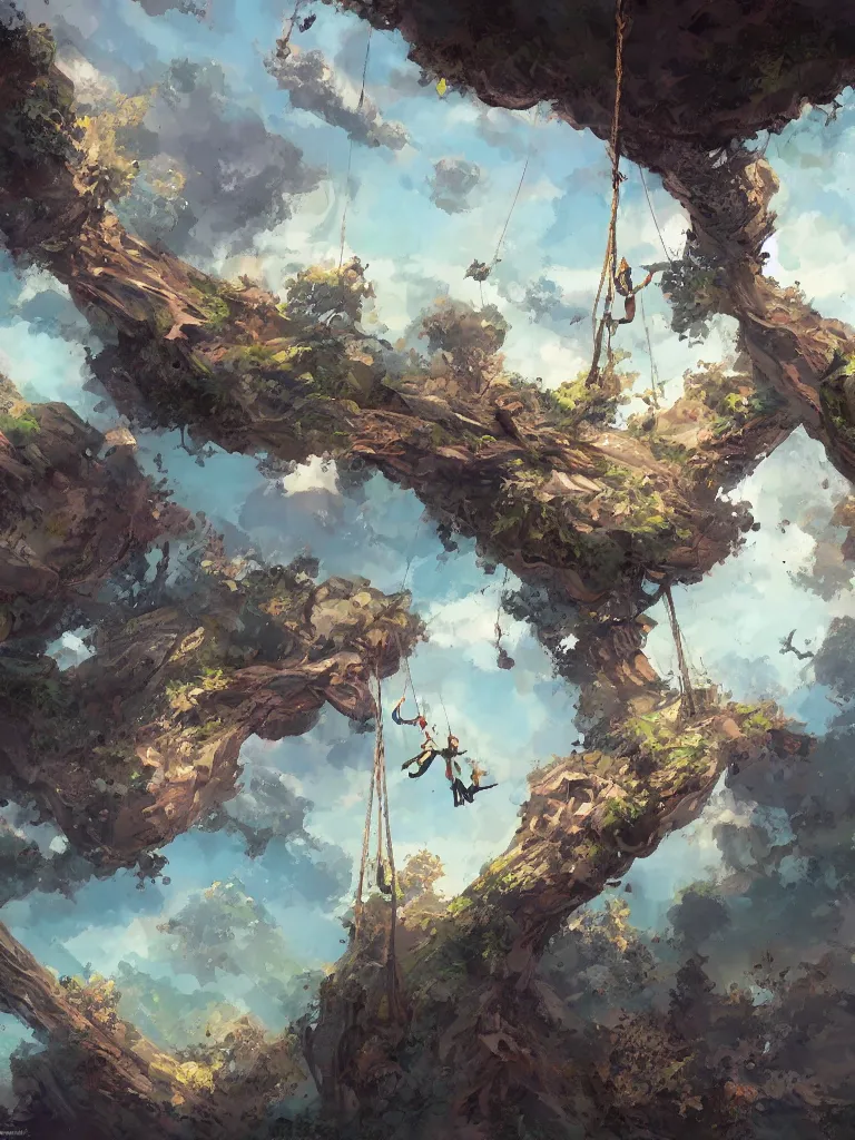 Prompt: swinging to the sky, by disney concept artists, blunt borders, rule of thirds