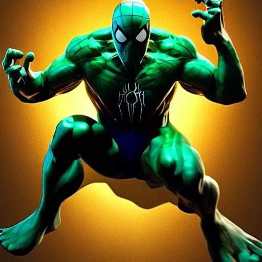 Prompt: spiderman as the hulk, photorealistic, cinematic lighting, in the style of playstation 5, highly detailed, smooth, sharp focuses, art trending on artstation