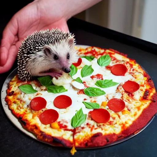 Prompt: a hedgehog making pizza