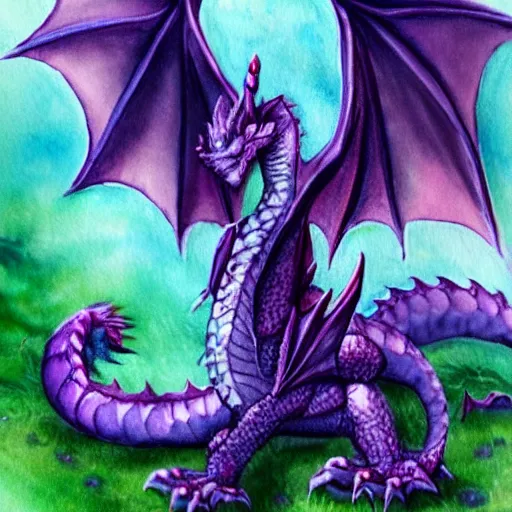Prompt: adorable baby dragon, the dragon is purple and glittery, fantasy concept art, pastels, ethereal fairytale, watercolor