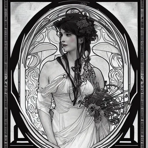 Image similar to amazing lifelike award winning pencil illustration of alphonse mucha trending on art station artgerm greg rutkowski alphonse mucha cinematic