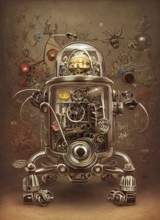 Image similar to highly detailed wide - angle portrait of a retro mechanical insect toy, nicoletta ceccoli, mark ryden, lostfish, earl nore, hyung tae, frank frazetta, global illumination, detailed and intricate environment