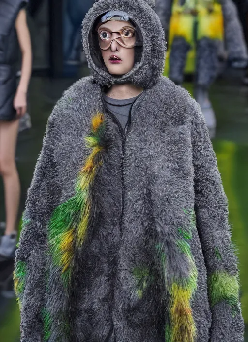 Image similar to hyperrealistic and heavy detailed Moncler runway show of rick and morty , Leica SL2 50mm, vivid color, high quality, high textured, real life