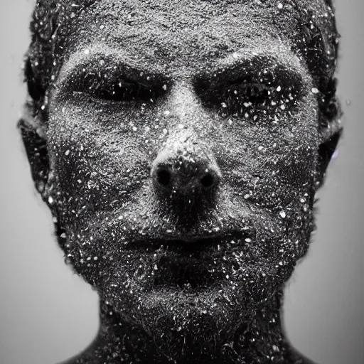 Prompt: human sculpture explodes into tiny little dust particles, intricate, highly detailed, atmospheric, dramatic lighting, portrait, upper body, masterpiece, 8k