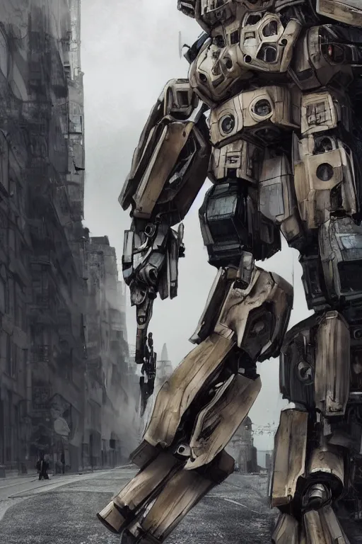 Image similar to portrait cinematography of beautiful young female, clothed in sci-fi military armor, long hair blowing in the wind. Giant mechs in the street. by Anita Sadowska