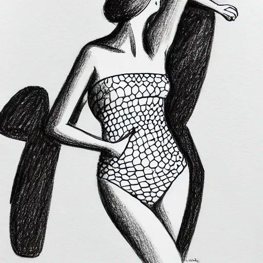 Image similar to a drawing of a woman in a bathing suit, an ink drawing by sam bosma, featured on tumblr, modern european ink painting, ink drawing, outlined art, stipple