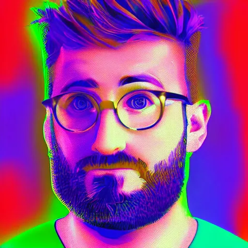 Image similar to michael stevens portrait, vaporwave, digital art