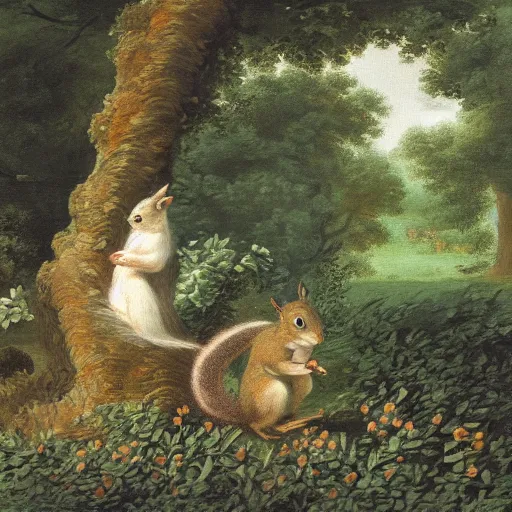 Prompt: squirrels in garden, style of Fragonard