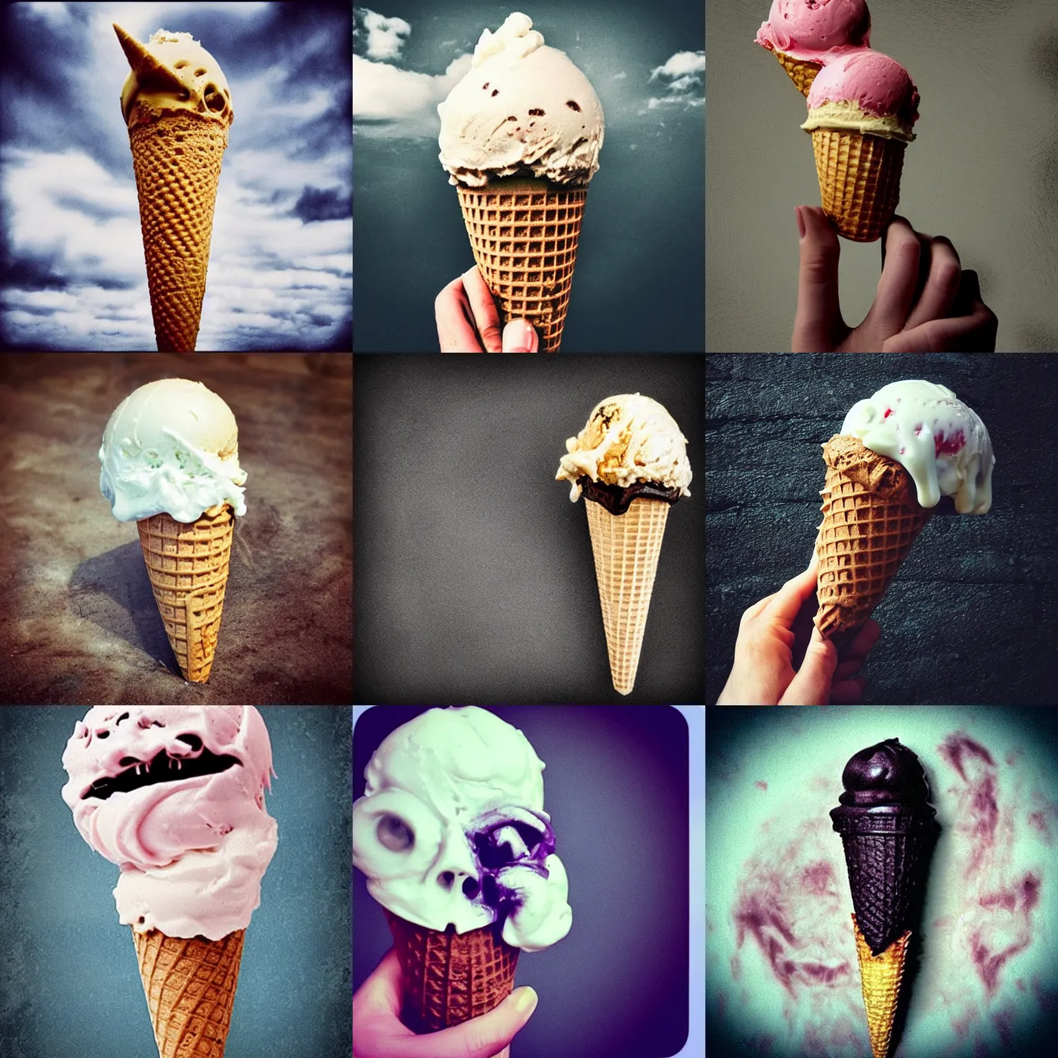 Prompt: demonic!!! eldritch!!! horror!!! ice cream cone, nightmare, photo, instagram