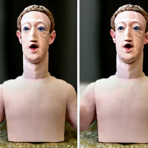Image similar to poorly made mark zuckerberg wax sculpture