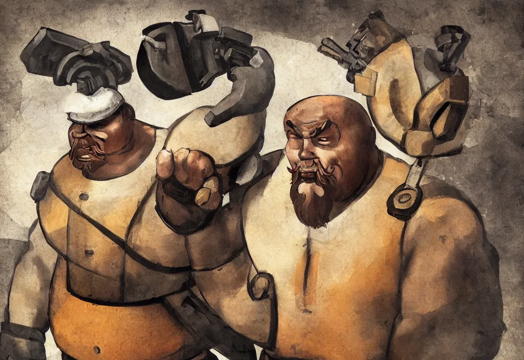 Prompt: Heavy from team fortress 2 painted by leonardo da vinci