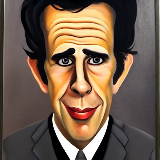 Image similar to modern stylized oil painting caricature of ben stiller, cinematic dramatic lighting