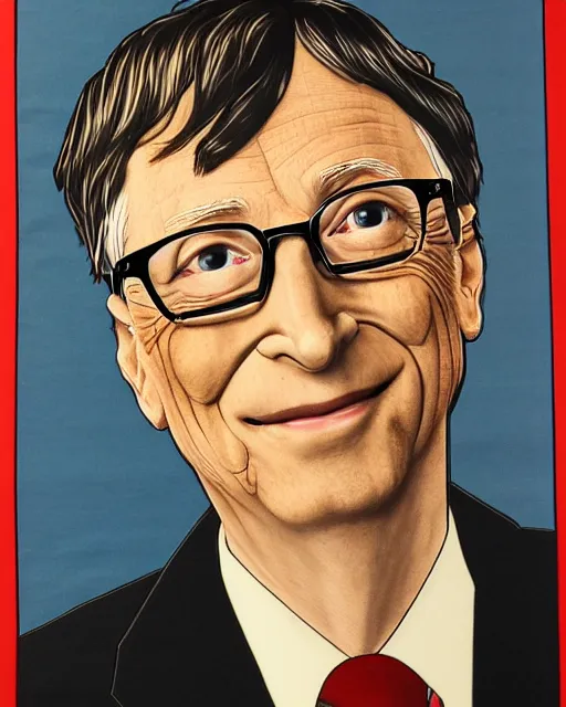 Prompt: a portrait of Bill Gates, highly detailed, in the style of ukiyoe