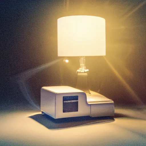Prompt: an ultra high definition professional studio quality photograph of a transparent iridescent perspex pastel coloured tape player on a bedside table in an empty white room. dramatic lighting, ray tracing, refraction, shallow d. o. f, colour corrected, golden ratio, three point light. volumetric shadows. god rays.