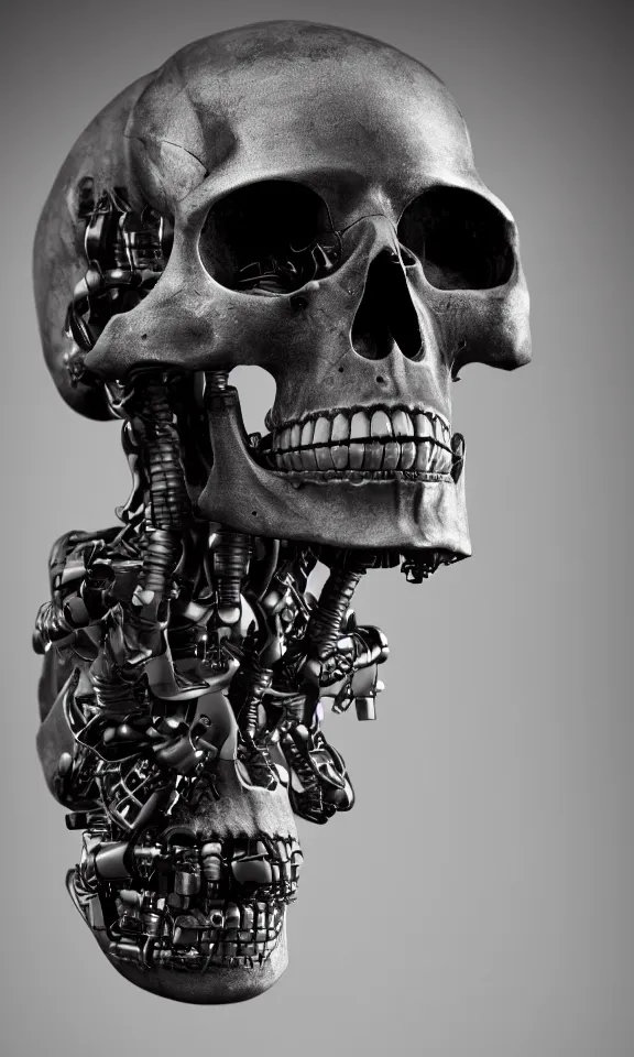 Prompt: photo of a cyborg skull, studio lighting, 4k