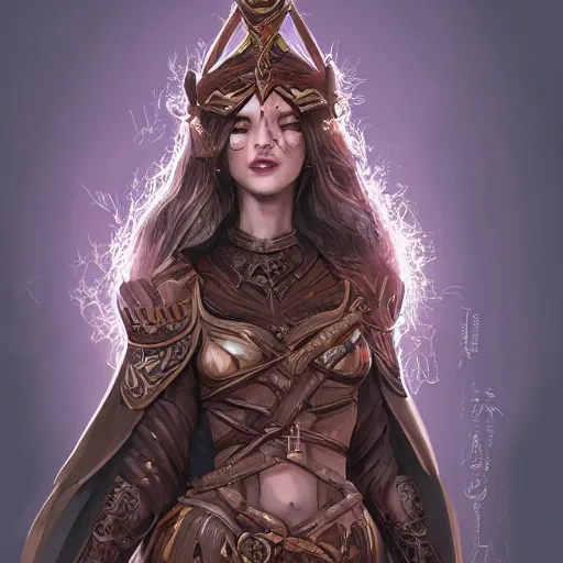 Image similar to beautiful earthen sorceress wearing wooden armor, trending on artstation, ultra fine detailed, hyper detailed, hd, concept art, digital painting