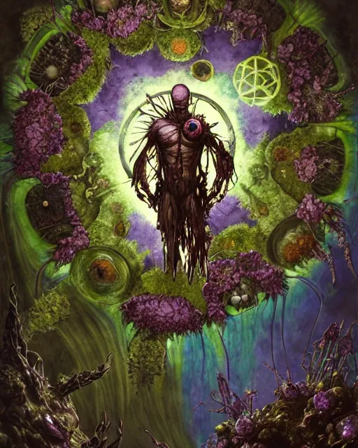 Image similar to the platonic ideal of flowers, rotting, insects and praying of cletus kasady carnage thanos dementor doctor manhattan chtulu mandelbulb studio ghibli lichen mandala bioshock davinci the witcher, d & d, fantasy, ego death, decay, dmt, psilocybin, art by anders zorn and richard bergh