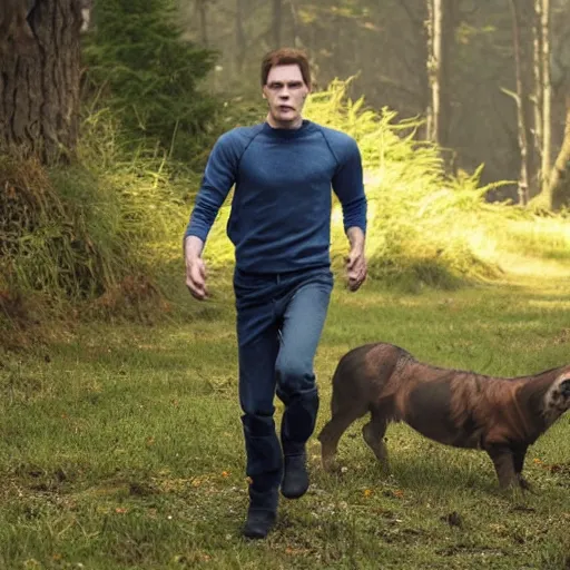 Image similar to Live Action Still of Jerma in Twilight, real life, hyperrealistic, ultra realistic, realistic, highly detailed, epic, HD quality, 8k resolution, body and headshot, film still