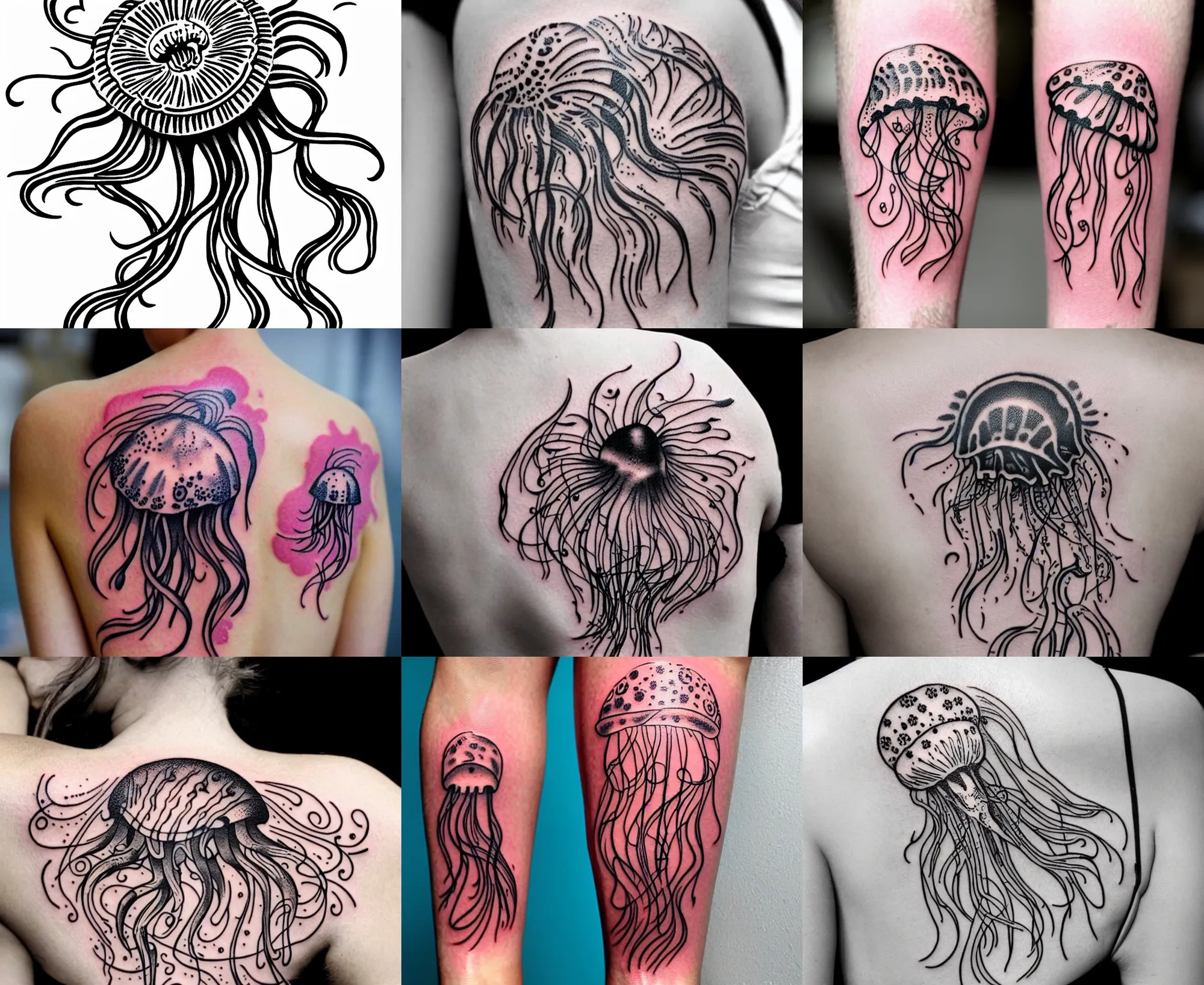 Prompt: detailed amazing floral tattoo stencil of a small cute jellyfish