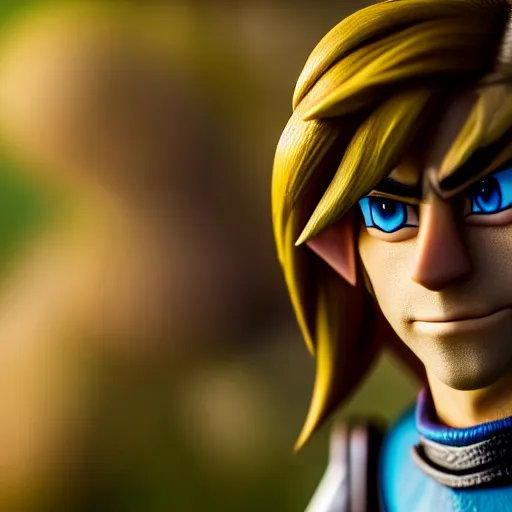 Image similar to photograph portrait of Link from The Legend of Zelda, intricate detail, sigma 85mm f/1.4, 4k, depth of field, high resolution, 4k, 8k, hd, full color