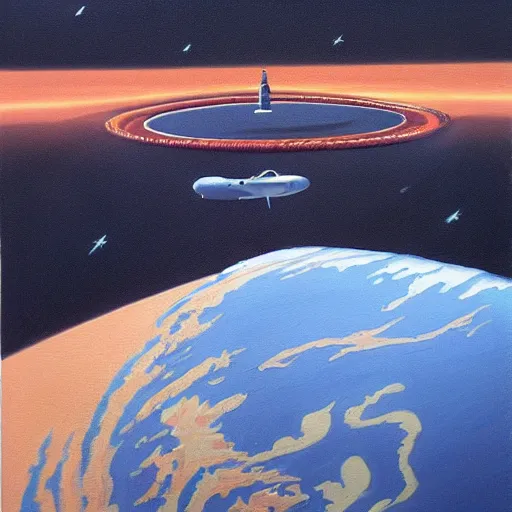 Image similar to a painting in the style of jan goeree and in the style of chesley bonestell.