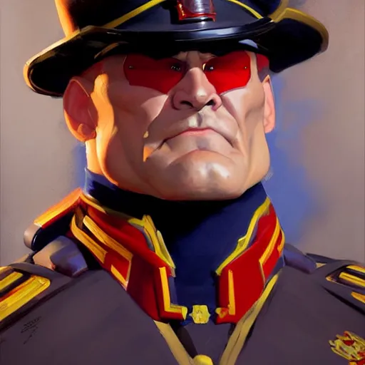 Image similar to Greg Manchess portrait painting of M. Bison as Overwatch character, medium shot, asymmetrical, profile picture, Organic Painting, sunny day, Matte Painting, bold shapes, hard edges, street art, trending on artstation, by Huang Guangjian and Gil Elvgren and Sachin Teng