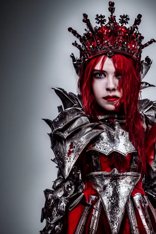 Image similar to the blood crown queen wear the scarlet armor, cinematic lighting, various refining methods, micro macro autofocus, ultra definition, award winning photo