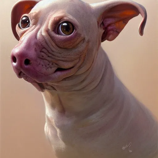 Image similar to blobfish as a dachshund | highly detailed | very intricate | elaborate outfit | symmetrical | cinematic lighting | award - winning | closeup portrait | painted by donato giancola and mandy jurgens and charlie bowater | featured on artstation